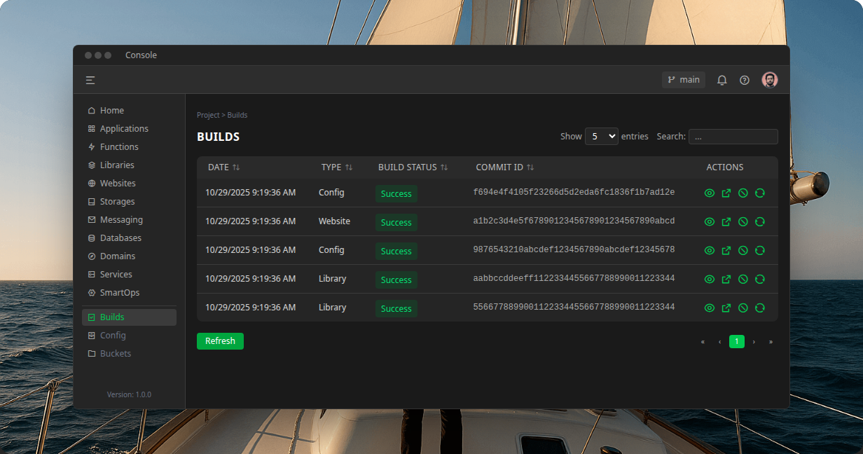 Ship desktop showing deployments