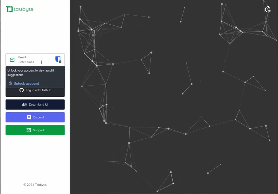 Taubyte Console login interface
