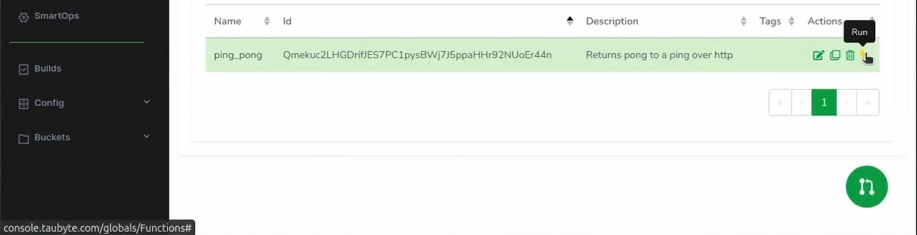 Testing functions in the Taubyte console